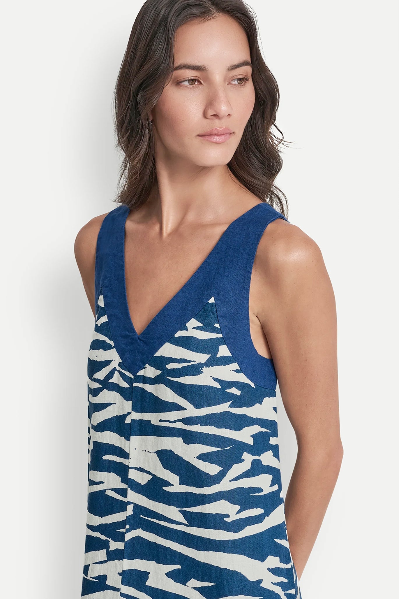 LINEN SLEEVELESS COLOR-BLOCK MIDI DRESS