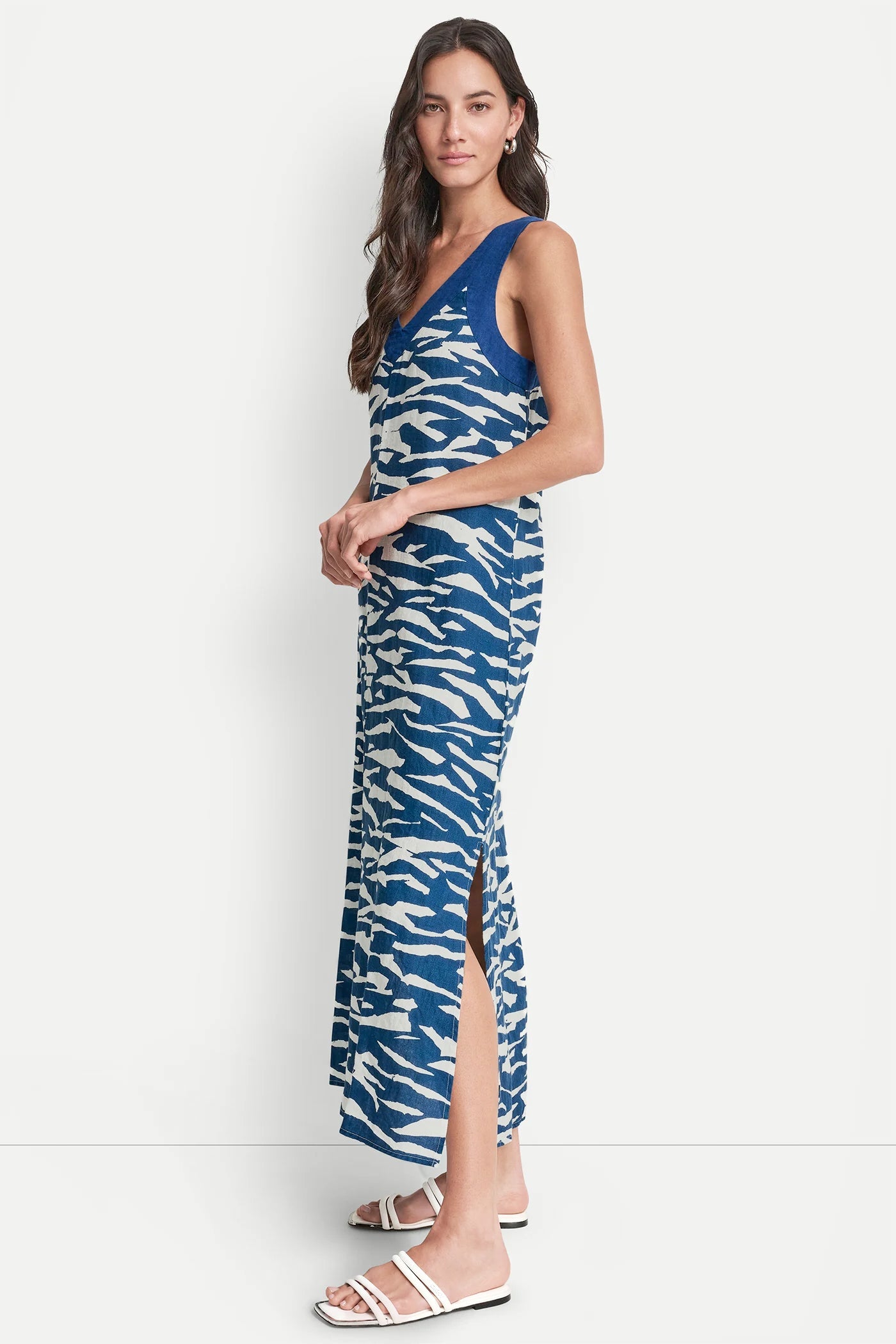 LINEN SLEEVELESS COLOR-BLOCK MIDI DRESS