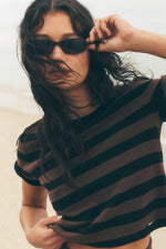 SHORT SLEEVE STRIPE SWEATER