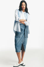 HIGH-RISE DENIM WRAP SKIRT