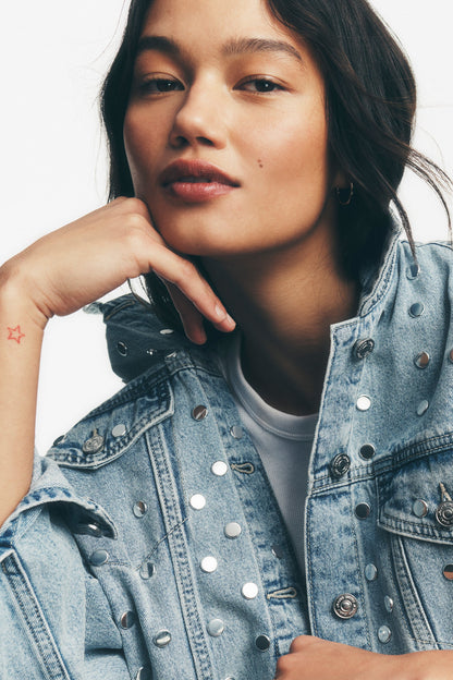 OVERSIZED DENIM TRUCKER JACKET WITH STUDS